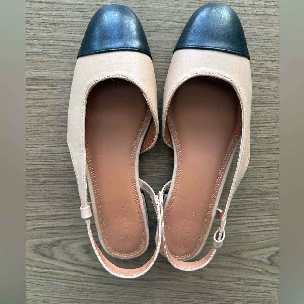 ASOS Design Black and Cream Slingback Flats. Size UK 5 US 7
